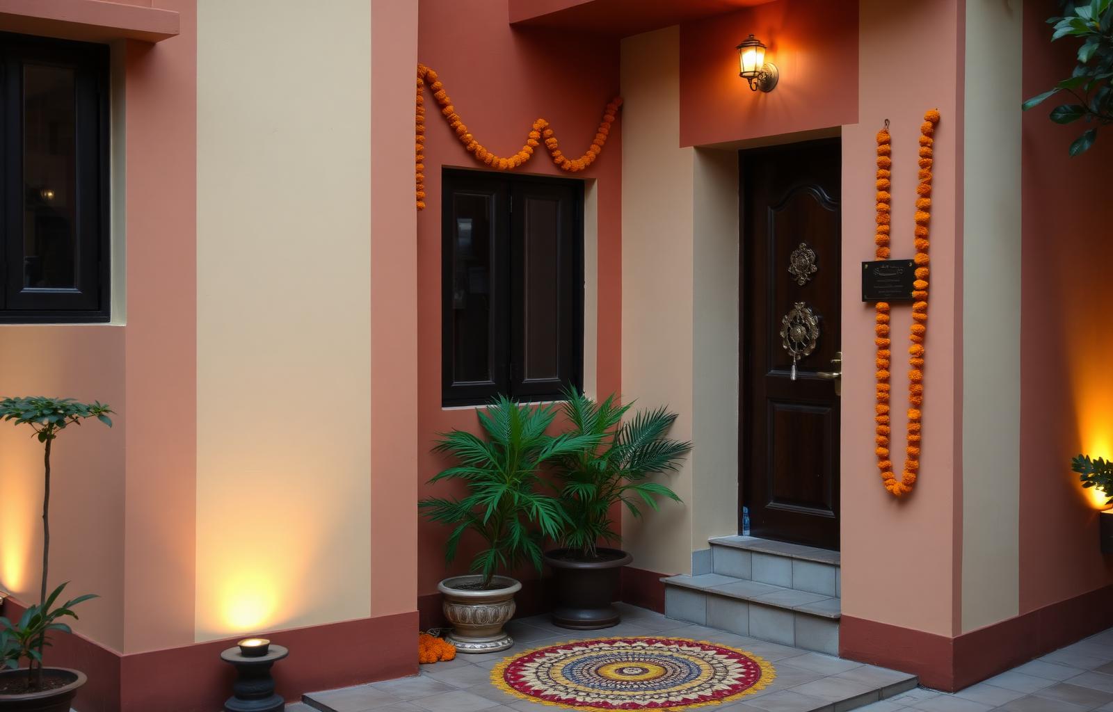 Kavitha Hostel building exterior at golden hour